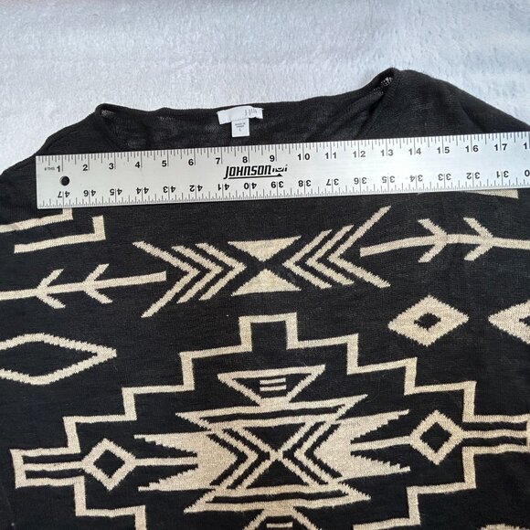 J. Jill Womens Black & Beige Aztec Knit Sweater Large Linen Blend 3/4 Sleeve - Picture 6 of 8